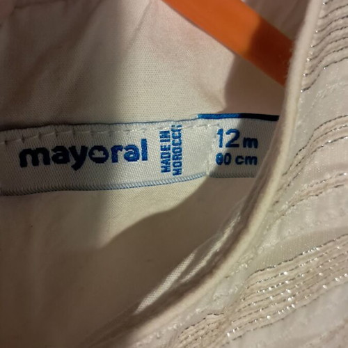 Mayoral baby dress like new, 12 months, beige with gold details