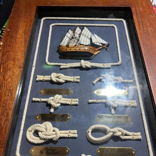 Nautical Wooden Wall Frame like new with knots and wooden ship