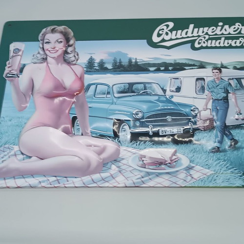 Budweiser Budwar beer advertising sign used, 30x21 cm