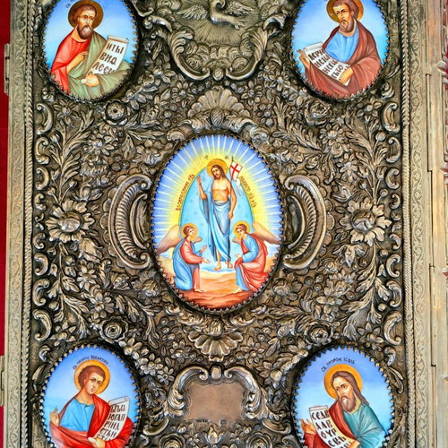 Russian Silver Handmade Gospel with Enamel Decoration and Heavy Cover