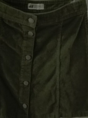 H & M Corduroy Skirt High Waist with Buttons Green