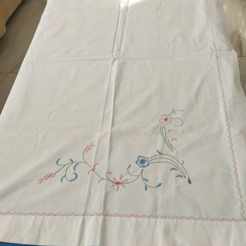 Handmade XL pillowcases pair 1m with floral embroidery and cross-stitch