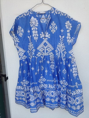 Zara Boho Chic Grecian Short Beach Dress S like new, blue and white