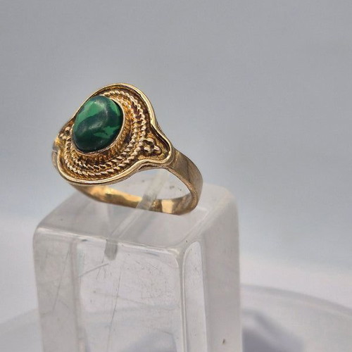 Malachite Brass Adjustable Ring