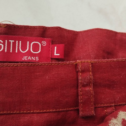 Linen bell-bottom pants and vest set used, red, slim fit
