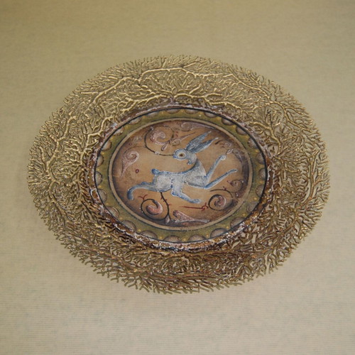 Fresko painting with ornate bronze frame new