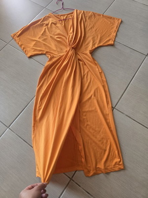 Orange twist front midi dress, draped design