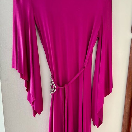 Fuchsia evening dress Mischalis like new, midi with crystals