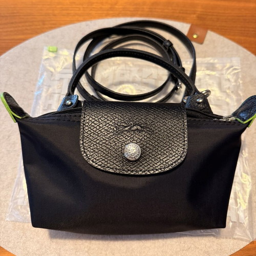 Longchamp Le Pliage mini pouch with strap, black crossbody bag