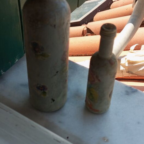 Set of 2 Handmade Decorative Bottles with Decoupage and Vintage Flowers
