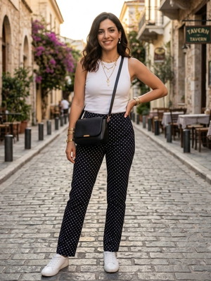 Polka Dot Cotton Pants Size S Like New Blue White
