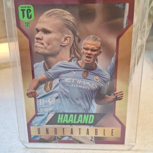 Erling Haaland Unbeatable Panini card, purple frame