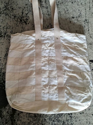 Shoulder bag used, large, white and beige