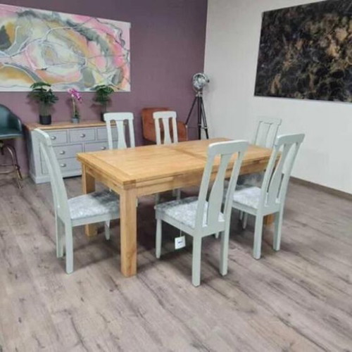 Wooden extendable oak dining table with six chairs new