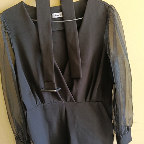 One-piece shorts formal with tulle sleeves, like new, black, size L