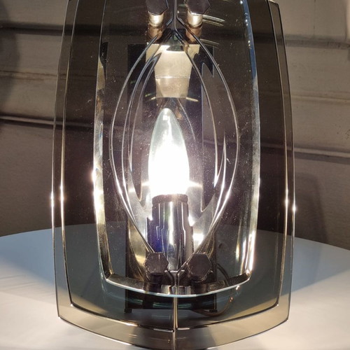 Mid-Century Wall Lamp in Tinted Glass and Chrome by Max Ingrand for Fontana Arte used, 1960s