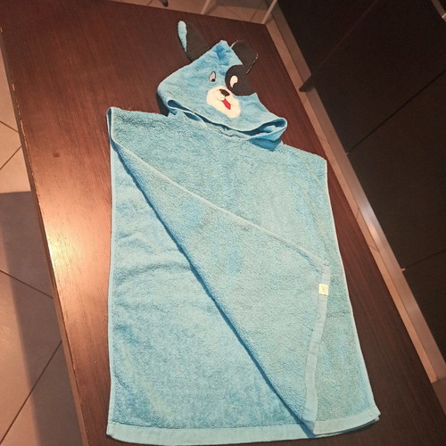 Baby bathrobe like new, bright blue with hood