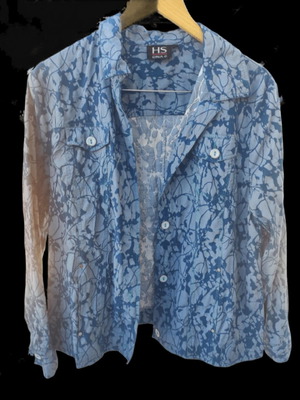 Blue patterned coat used, size 44