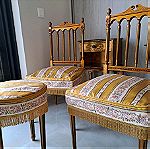  2 καρέκλες και 1 σκαμπό χειροποίητο σετ με κέντημα
