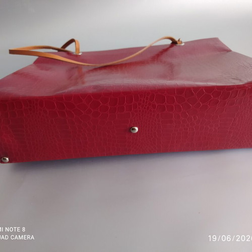 Leporello leather women's bag new, red, 40x30 cm