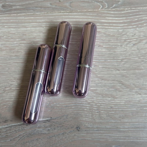 Set of 3 Portable Mini Refillable Perfume Atomizer Spray Bottles, like new, pink metallic