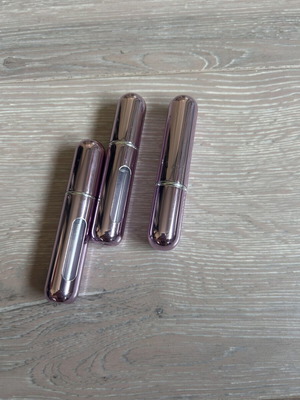 Set of 3 Portable Mini Refillable Perfume Atomizer Spray Bottles, like new, pink metallic