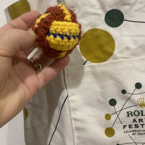 Crocheted ball keychain new, brown multicolor