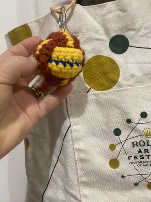 Crocheted ball keychain new, brown multicolor