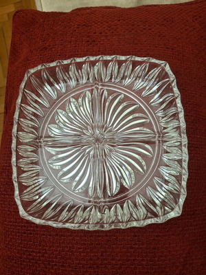 Crystal serving platter with compartments for nuts