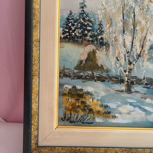 Vintage oil paintings set of 2, like new, winter and spring landscapes