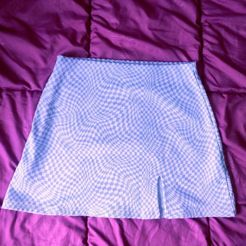 Lilac Wavy Checkerboard Mini Skirt with Slit Pull & Bear like new