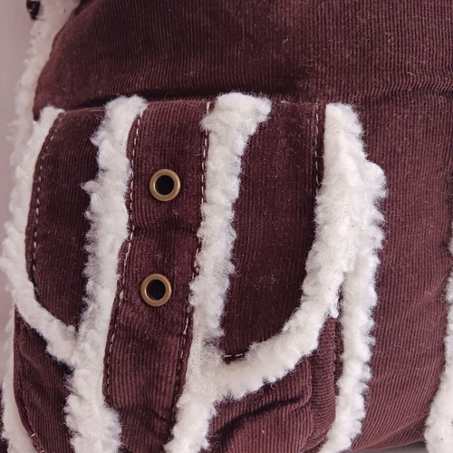 Denim bag like new with fluffy trim, brown