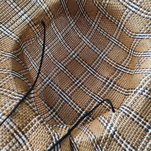 Women's Straw Sun Hat with Checked Pattern and Polka Dot Bow like new