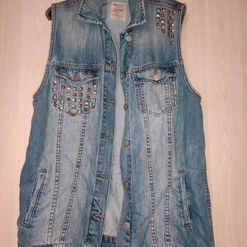 Denim sleeveless jacket with studs new, beige outerwear