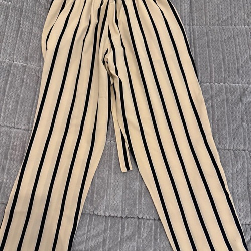 Beige striped high-waisted pants used, size M