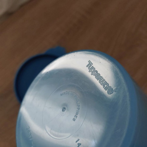 Tupperware jug used with airtight lid, blue translucent