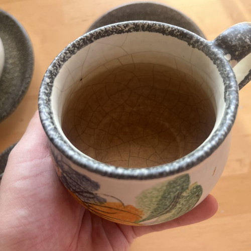 Ceramic cups with saucers used, hand-painted, set
