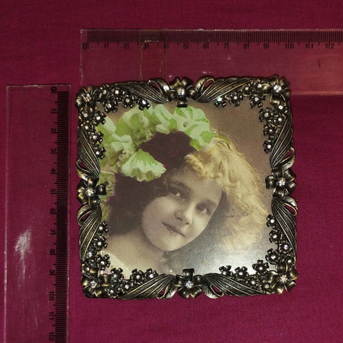 Square metal photo frame retro with strass, new