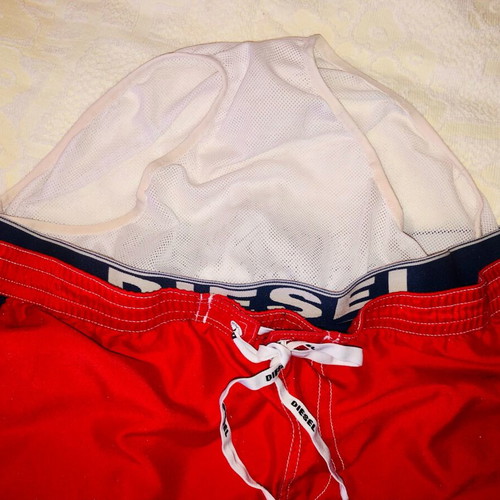 Diesel swim shorts like new, red, quick-dry fabric with bandage