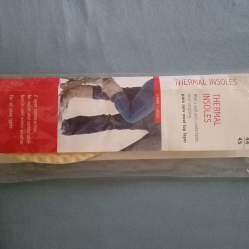 Thermal shoe insoles made of pure wool, size 44-45