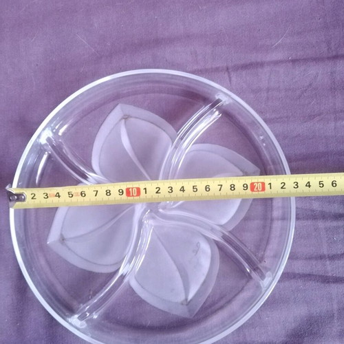 Walther glass four-section nut bowl like new with embossed designs