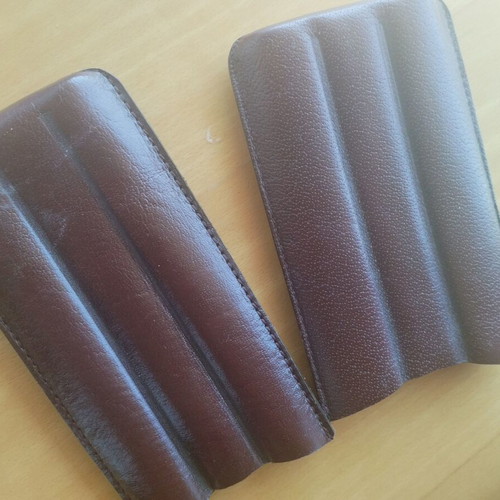 Leather cigar case for 3 cigars used, brown