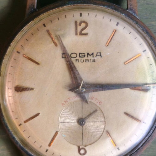 Vintage Dogma Rubis anti-magnetic watch used, men's, gold-tone