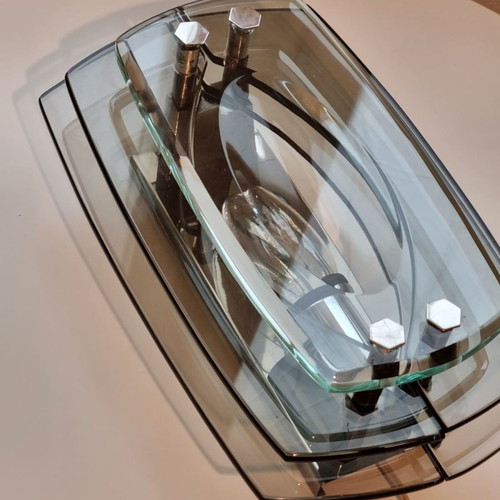 Mid-Century Wall Lamp in Tinted Glass and Chrome by Max Ingrand for Fontana Arte used, 1960s