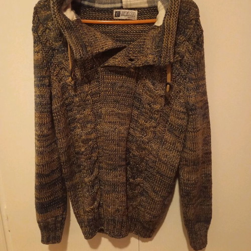Leaf hooded sweater used gray and beige size S