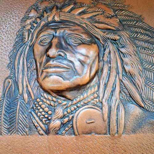 Leather photo album like new with embossed Native American chief design