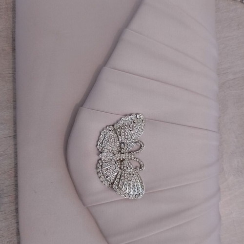 Vintage evening bag like new, gray-beige with butterfly ornament