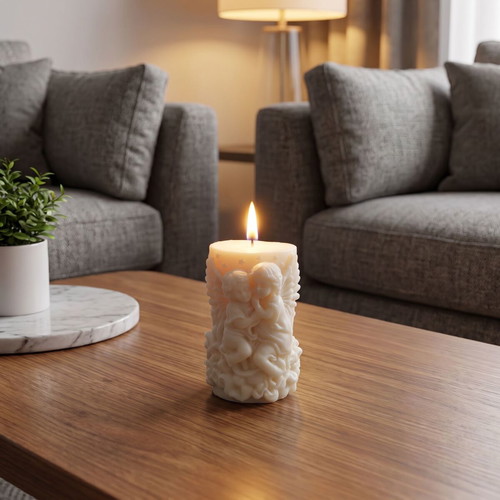 Scented plant-based candle with golden orchid aroma and angel design
