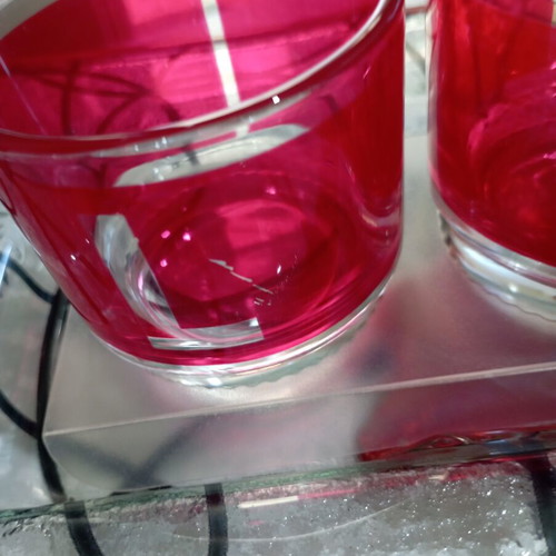 Table decor set with glass tray and 4 glass cups spelling LOVE