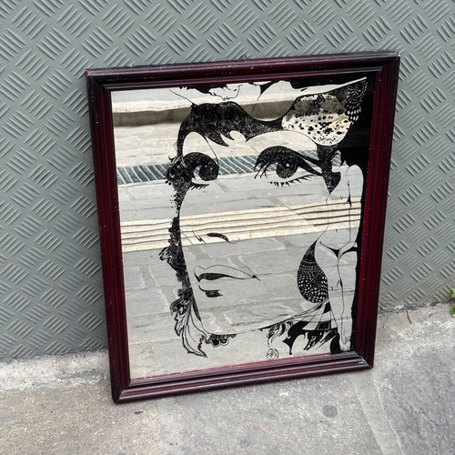 Mirror in frame used, dimensions 55.2x45 cm